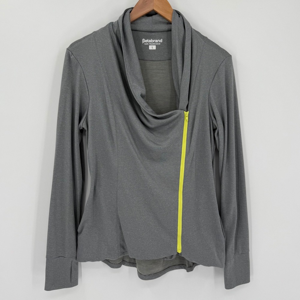 Betabrand Polartec Asymmetrical Cowl Neck Jacket Gray Wool Blend Size Large
